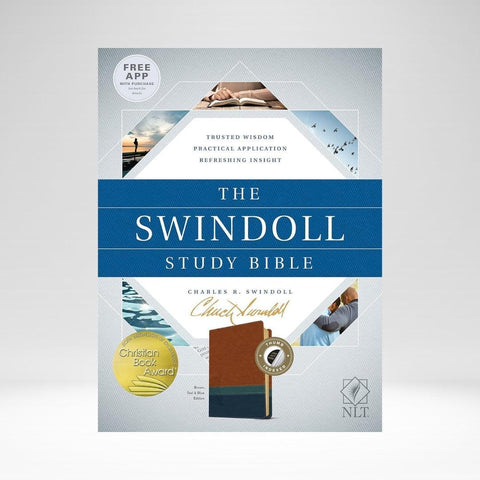 NLT Bible Swindoll Study TI LLK Brn/Blue