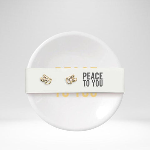 Ring Dish & Earrings Peace To You -Doves/White 3"D