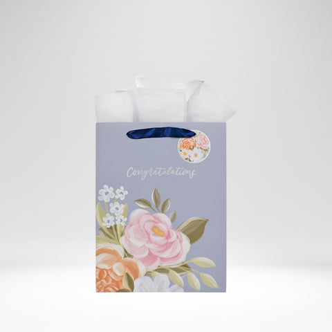 Gift Bag-Large Portrait-Congratulations-Blue Floral