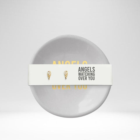 Ring Dish & Earrings Angels Watching Over You -Angels/Gray 3"D