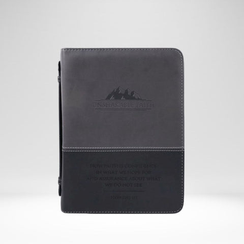Bible Case Unshakable Faith Heb. 11:1 Grey Leatherlike (L)