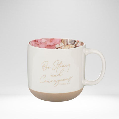 Ceramic Mug Be Strong & Courageous Josh. 1:9 Pink Dahlia