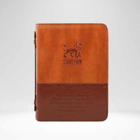 Bible Case Stand Firm 1 Cor. 16:13 Brown Leatherlike (L)