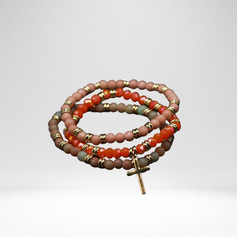 Bracelet Eden Merry Cross Three Strand -Coral