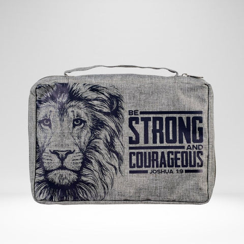 Bible Case Strong And Courageous Josh. 1:9 Gray Canvas (L)