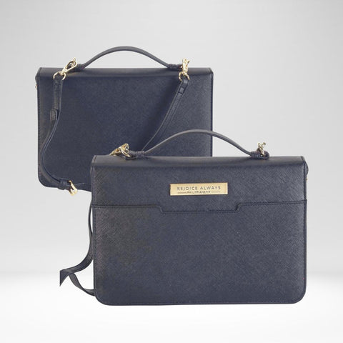 Bible Case Black With Detachable Shoulder Strap - Rejoice Always